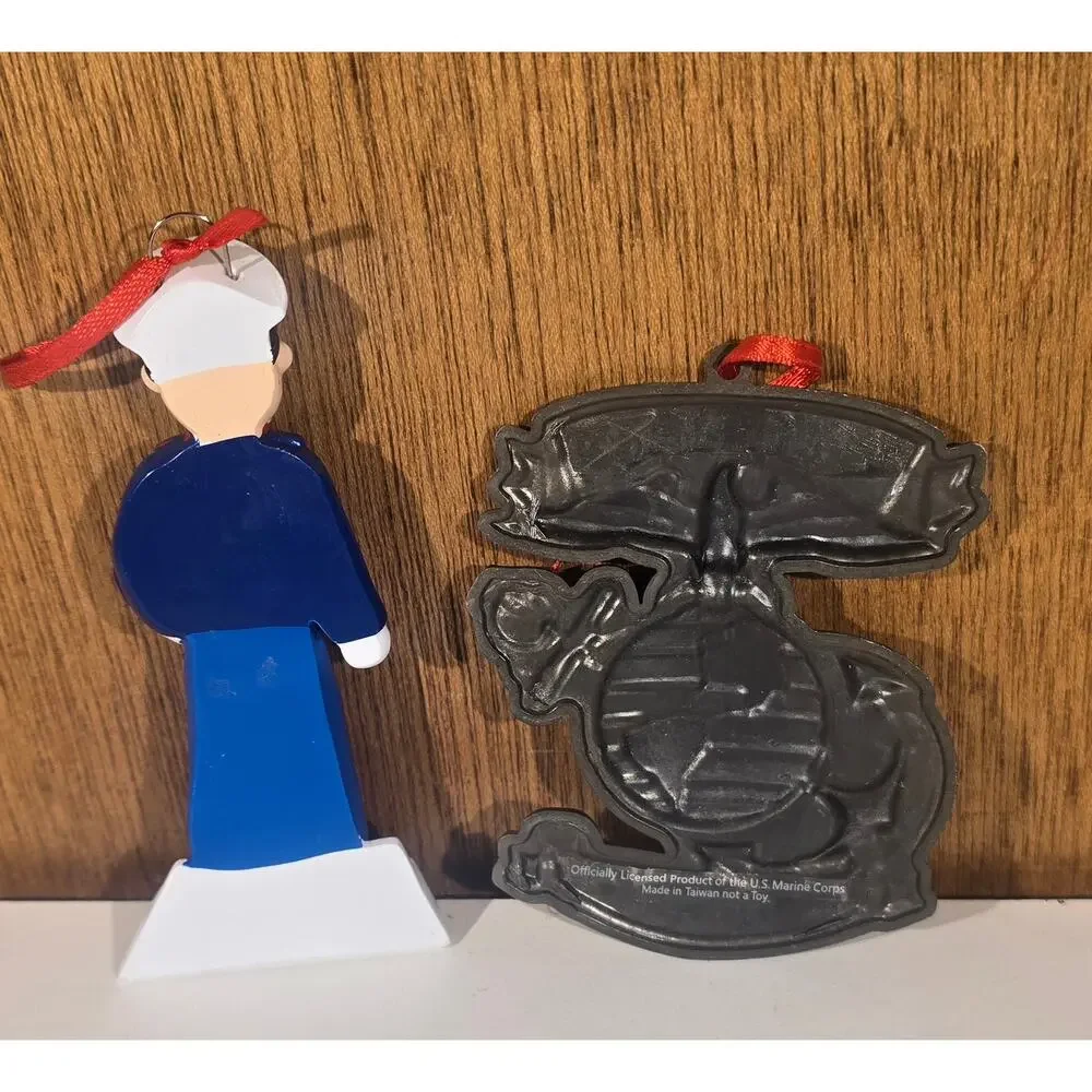 US Marine Corps Christmas Ornament Lot 2 USMC Semper Fidelis Marine Holiday
